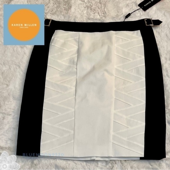 KAREN MILLEN ENGLAND Black and White Color Pencil Skirt NWT 6 See Measurements - Picture 8 of 12